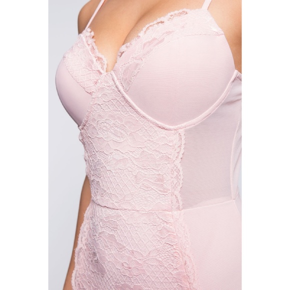 SALE! LAST 1! Pink Lace Bustier Bodycon Midi Dress - Picture 4 of 4
